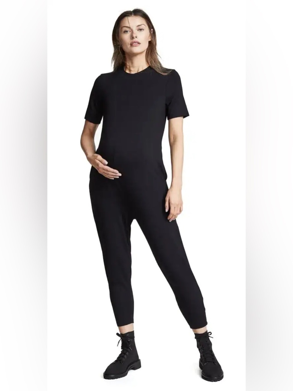 Hatch Black Short-Sleeve Maternity Jumpsuit